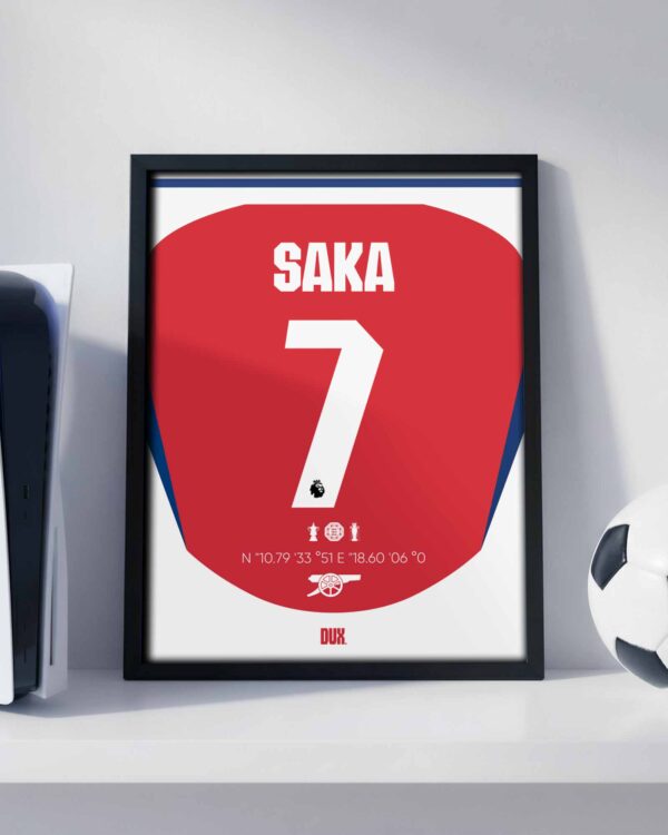 Bukayo Saka 25/26 Jersey - Framed Football Poster