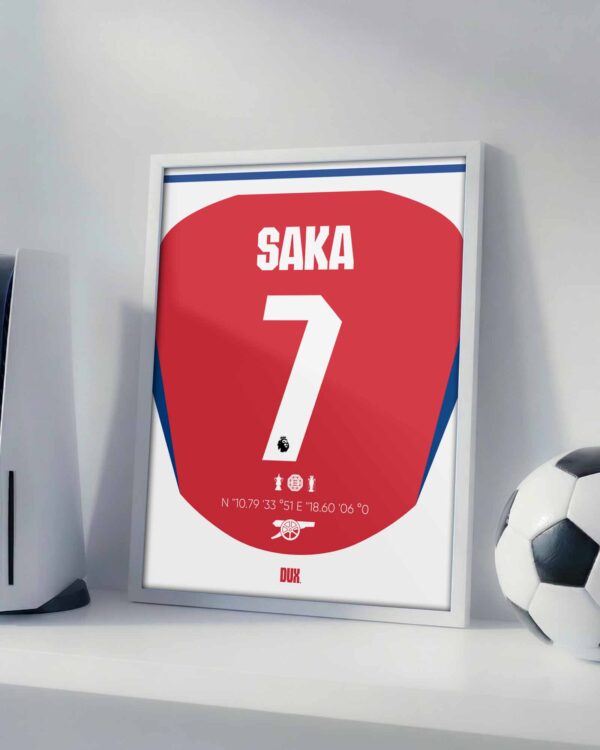Bukayo Saka 25/26 Jersey - Framed Football Poster