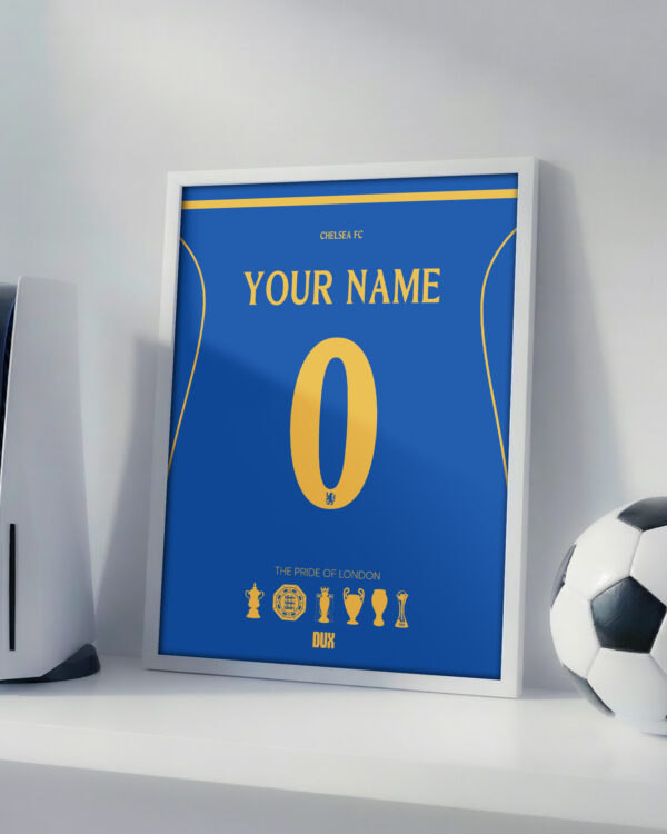 CHELSEA-CUSTOM-JERSEY-white Chelsea 26/27 Customizable Jersey - Framed Football Poster