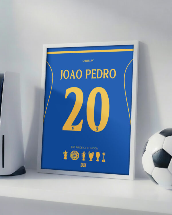 pedro-white João Pedro 26/27 Home Jersey - Framed Football Poster